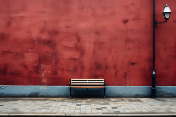 green bench on brick wall background. lantern shadow.