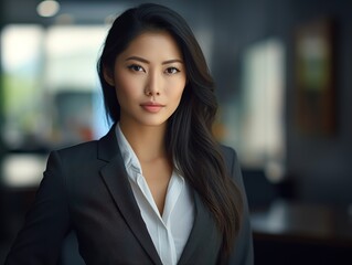 Naklejka premium Portrait Attractive Asian young confident business woman in business professional working office