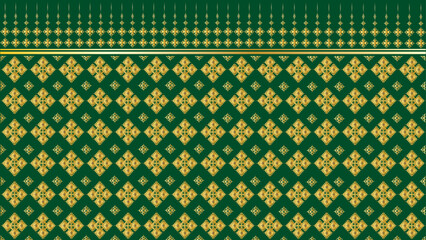 Green background decorated with luxurious gold Thai pattern.