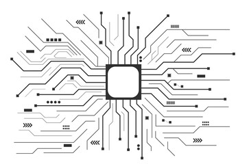 Black circuit diagram on white background. High-tech circuit board connection system.Central Computer Processors CPU concept. technology on white background.