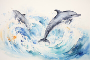 Fototapeta premium New Haicheng style dolphins leap out of the sea.