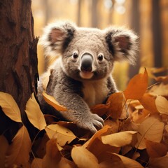 A cute cartoon koala in the middle of the forest