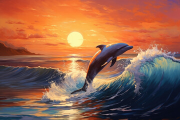 New Haicheng style dolphins leap out of the sea.