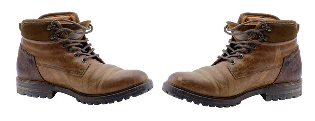 chaussures en cuir marron sur fond transparent, PNG