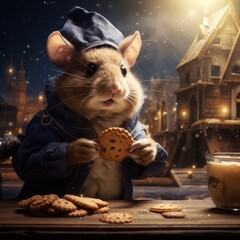 a mouse eating cookies