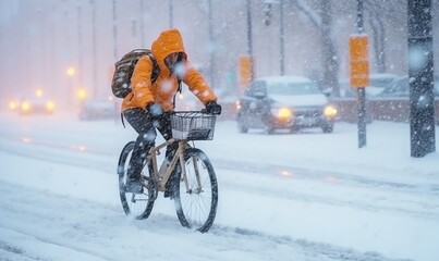 Winter Joy: Adventurous Man Cycling Through Magical Snowy Wonderland