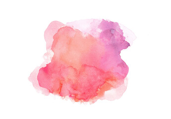 Abstract pink and red watercolor splash on white background.