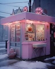a pink food stand with icicles on it