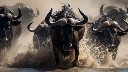 A herd of wildebeests - obrazy, fototapety, plakaty
