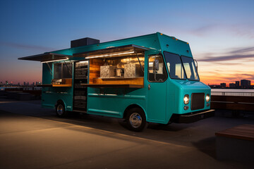 food truck on the street in the evening