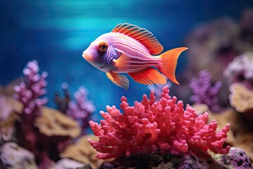 Exotic marine fish on a coral background,