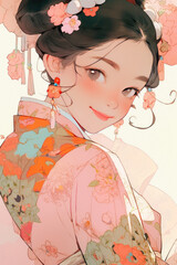 Asian style girl illustrations