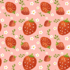 いちご　暖色のシームレスパターン　背景