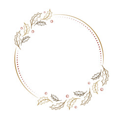 Vector round Christmas frame with red berries decoration