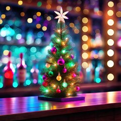 Weihnachtsbaum auf dem Tresen einer Bar
