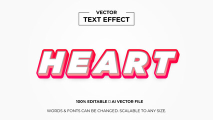 Heart pink 3D editable text effect. Simple cute gradient background. Minimal text style editable font effect. 3d style text effect graphic with shadow decoration. Vector illustration