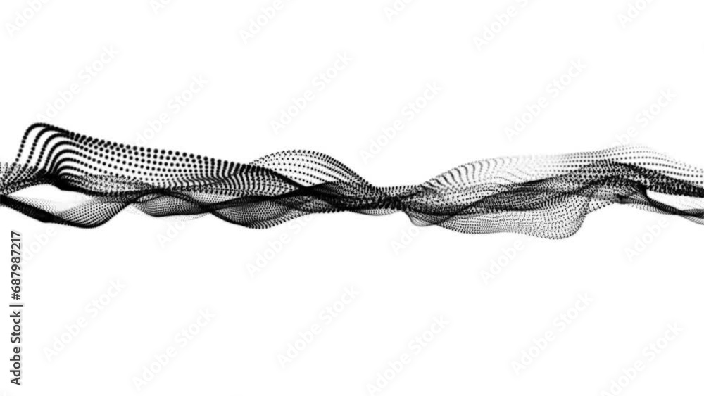 Poster flowing black dots wave on a white background. abstract digital particle and dot wave light abstract