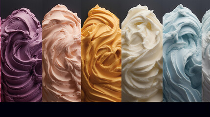 Assorted Soft Serve Ice Cream Flavors in a Row