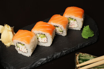 Philadelphia sushi rolls set with salmon and cream cheese