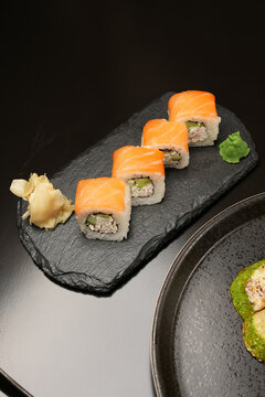 Philadelphia sushi rolls set with salmon and cream cheese