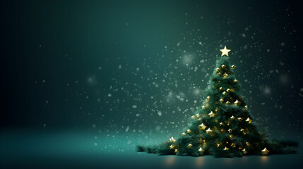 christmas background green themed with golden bokeh and xmas tree