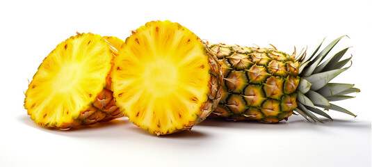 Fresh pineapple fruit, full and cut healthy food concept Arrange a beautiful top view with space on a white background.