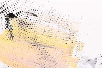 Multicolor abstract background, watercolor paint dots, lines and brush strokes on white paper, drawing poster