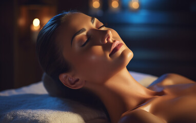 Relaxing Spa Massage: Serene Young Woman Enjoying Treatment