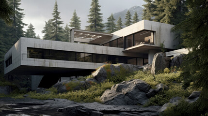 Obraz premium Abandoned modern cottage in the forest