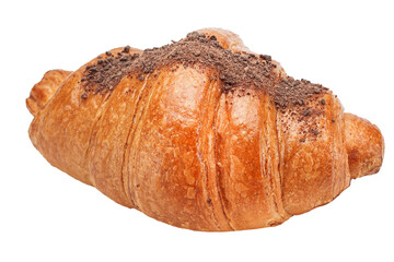 Croissants sprinkled with chocolate chips on top, isolated on white background