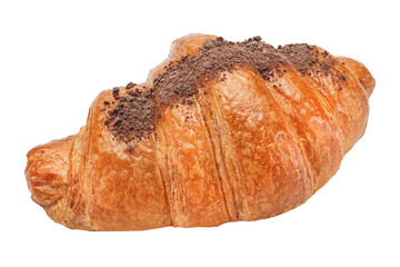 Croissants sprinkled with chocolate chips on top, isolated on white background