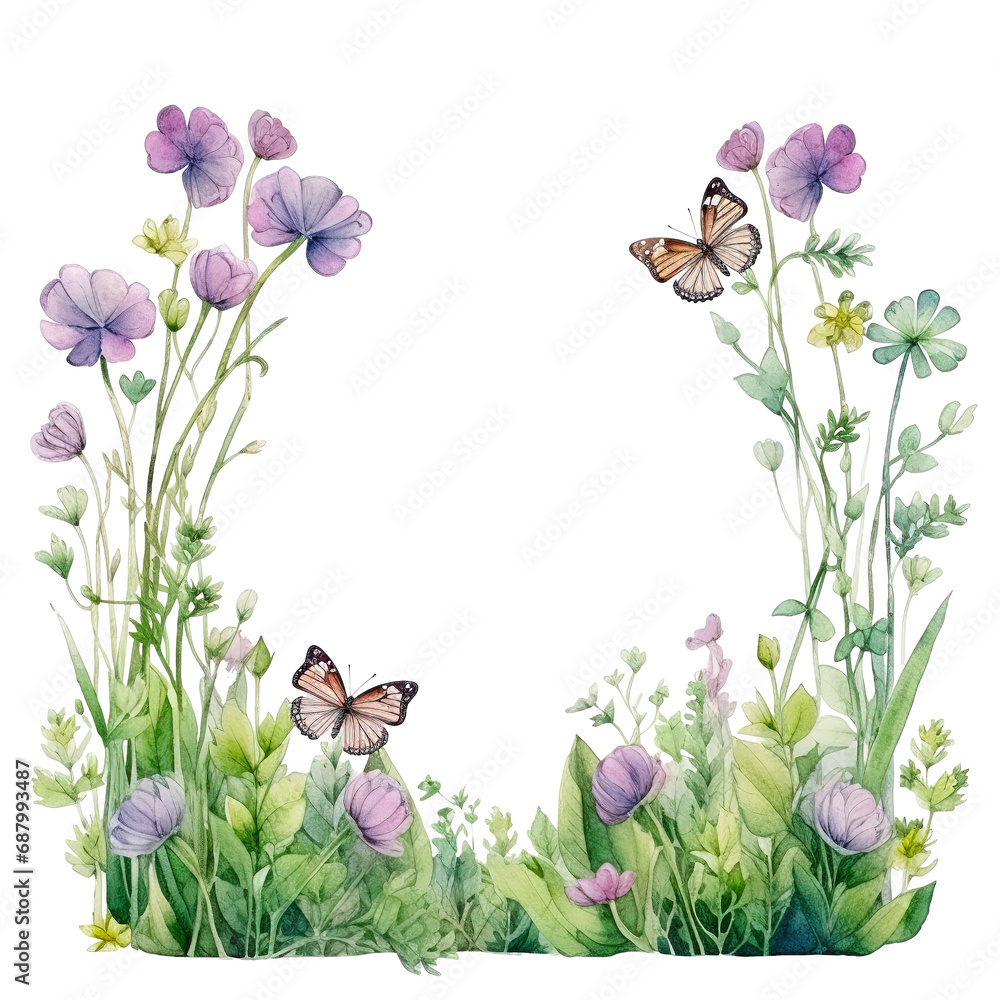 Wall mural watercolor floral frame made of wildflowers