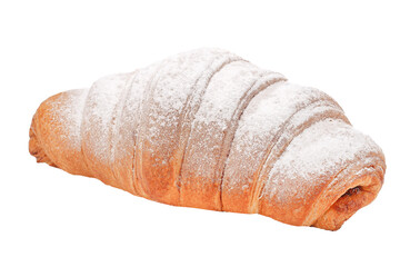 Croissants sprinkled with powdered sugar on top, isolated on white background