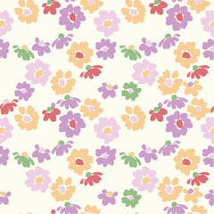 Fototapeta na wymiar Multi color floral seamless vector pattern Isolated on off White background. Design for use covers, fabric, textile, background and others