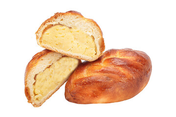 Fototapeta premium homemade food pastries, bun pie, stuffed boiled potatoes, bakery products on a white isolated background