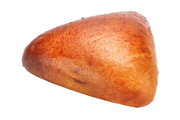 triangular bun from the oven, homemade baking, bakery products on a white isolated background bun from the oven