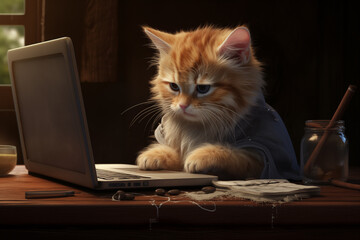 The kitten is a hard worker, overworking and fatigue