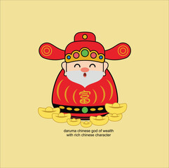 chinese god of wealth chinese new year vector illustration. Suitable for sticker, t-shirt, mug, etc.Eps 10

