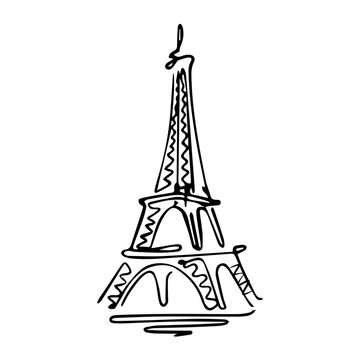 Hand drawing eiffel tower vector illustration isolated on white background