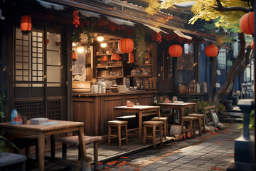 small Asian street restaurant - obrazy, fototapety, plakaty