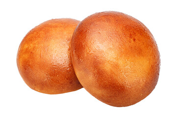 round bun from the oven, homemade baking, bakery products on a white isolated background bun from the oven
