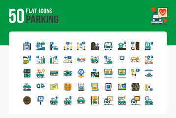 50 Parking Icon Flat Style Icon Sheet