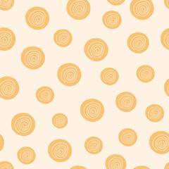 Hypnosis seamless pattern in doodle style. Yellow shapes. Abstract background. Vector illustration.