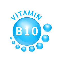 Vitamin B10 blue substance Sign Icon. Realistic design, small circle around. Isolated on white background. Personal care, beauty concept. Medicine health symbol of thiamine. Vector Illustration EPS10.