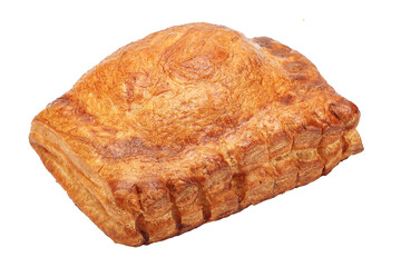 homemade baked goods, rectangular bun pie, puff pastry, bakery products on a white isolated background