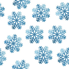 Fototapeta na wymiar Glossy blue snowflake seamless pattern on white background 3d render. Christmas, New year and winter shiny frozen snow background. Print for web, decoration, greeting card.