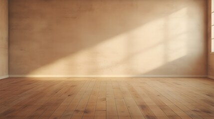 Simple room, gold color Wall, hardwood Floor