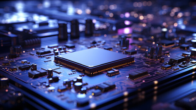 Glowing Computer Circuit Board: A Neon-Lit Microcircuit Background Illustrating Cutting-Edge Technology