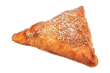 Samsa bread bun with beef meat, several pieces, isolated background on a white background