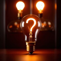 Glowing light bulb with question mark, indicating curiosity and questioning knowledge - obrazy, fototapety, plakaty